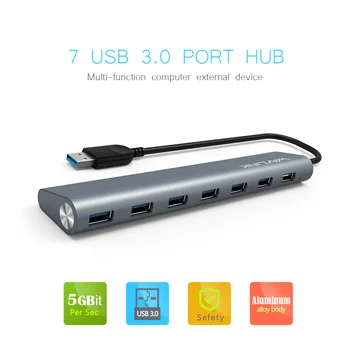 Super rýchlosť 7-Port USB 3.0 Hliníkový NÁBOJ S 5V/4A Napájací Adaptér USB hub rozbočovač 3.0 Podporuje Microsoft Windows, MAC OS Wavlink