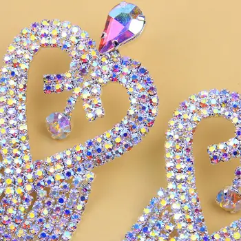 GLAMing Drop Náušnice Drahokamu Srdce Visieť pre Ženy Módne Šperky 2020 Strieborná Farba Strapec Crystal Dlhé Náušnice AB Kamene