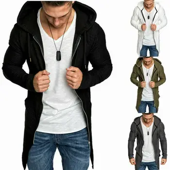 Mens Príležitostných mikina s Kapucňou s Kapucňou dlhým vlascom Zip, Mikina Sveter Bunda Outwear Kabát XL