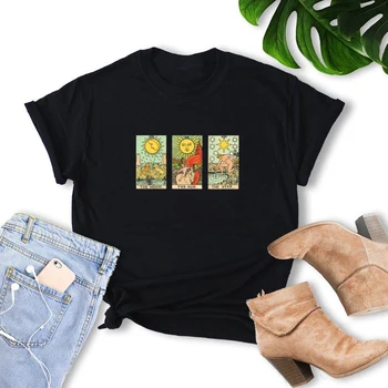 Tarot Karty Vintage Žena T-Shirt dámske Grunge Roztomilý Estetické Bežné Krátky Rukáv T Shirt Street Style Letné Top