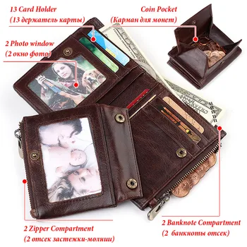 Hovädzie kože mužov mince kabelku RFID módnej značky krátke peňaženky karty držiteľa zips top kvalita mužský kabelku Handmade s mince vrecku