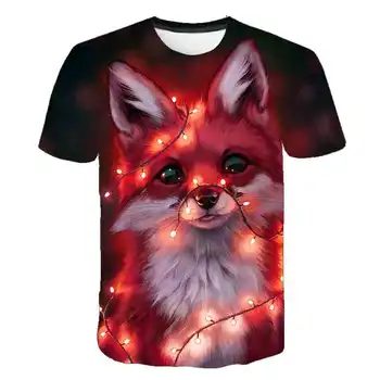 2020 Nové Cool fox T-shirt 3d zvierat deti Detí nosenie Karikatúry Tričko Laser cat Krátky Rukáv, 4-14T teenager Letné Topy