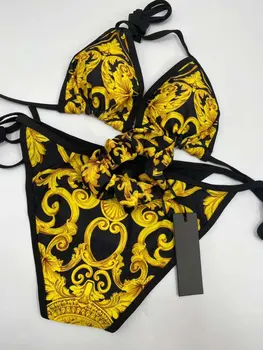 Luxusné plavky návrhárky Zlato Vytlačené Bikiny značky Ženy Plavky Návrhárky plavky Plážové oblečenie Plávanie Oblek