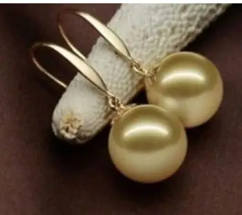 Náušnice 14 mm prírodné south sea zlatá shell pearl náušnice 925 Sterlingwedding šperky Prett LovelyGenuine Predaj Obrovský