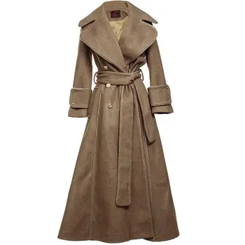 Nový príchod hrubé x-dlhé cashmere kabát ženy jeseň zimné móda dvojité breasted vlnené kabát