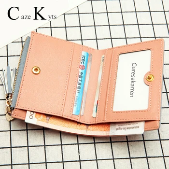 Nové dámske krátke peňaženky žena zips peňaženky módne čerstvé kórejská verzia veľkú kapacitu strapec láska šitie kabeliek