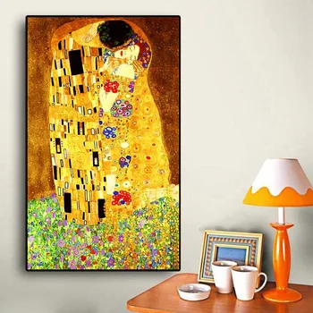 Gustav Klimt Kiss Slávny Obrázok Nástenné Plátno na Maľovanie Tlač na Plátno na Stenu Umenie Fotografie Pre Obývacia Izba Domáce Dekorácie Č Rám