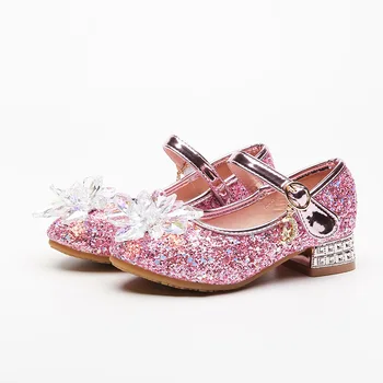 Disney dievčatá topánky na jar a na jeseň nové detské kožené topánky Mrazené elsa princezná topánky dievčatá crystal topánky