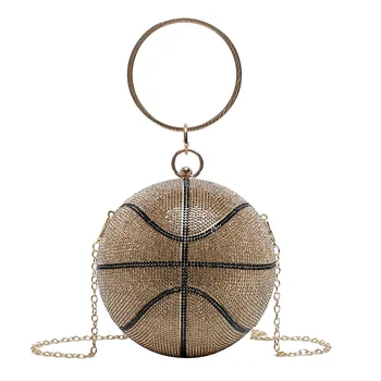 Nový Crystal Kolo Kov Rukoväť Crossbody Tašky Ženy Basketbal Dizajn Luxury Diamond Večer Tašky Party Kabelku Spojka Kabelky