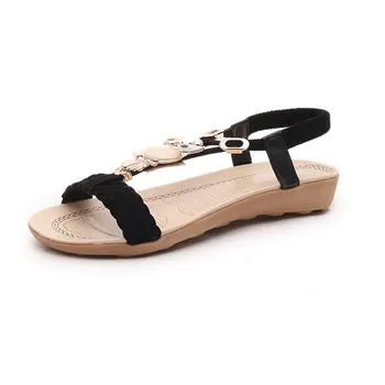 ženy sandále 2019 nové módne ženy sandále elastické t-popruh bohemia korálkové sova ploché sandále ženy letné topánky flip flop