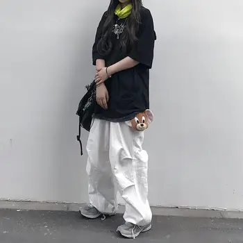 Nohavice Ženy 3XL High Street Harajuku Retro Skladaný College Elegantné Teens Plnej Dĺžke Nohavíc Populárne Skladaný Dizajn Lady Streetwear