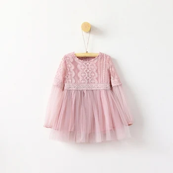 2020 Šaty s Dlhým Rukávom Dievčatá Lístkového Rukáv jemná Čipka Hodvábna Priadza, jednofarebné Sladká Princezná Šaty Jar Jeseň kórejského