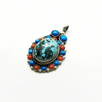 Tibetský Prívesky, Meď Vložkou Enhanced Turquoises Prívesky, Nepál Vintage Šperky Multi Farby TBP163