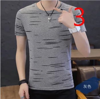 2019 nové letné tenké časti kórejská verzia hodváb slim pruhy polovičný rukáv tričko pánske