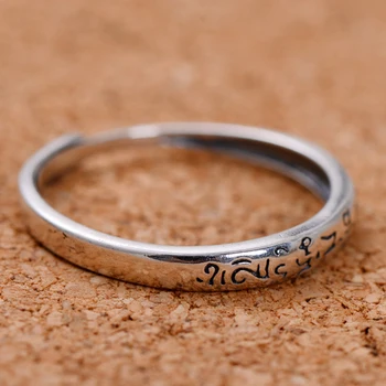 BALMORA 925 Sterling Silver Šesť Slovo je Sútra Otvoriť Prstene pre Ženy, Mužov Buddhistic Jednoduché Krúžok Módne Šperky Anillos JWR055027