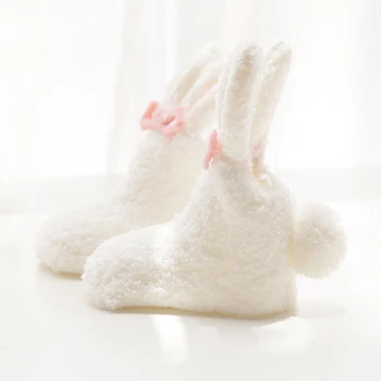 Novonarodené Dievčatká Poschodí Ponožky Zimné Coral Fleece Soft Anti-Slip Roztomilý Králik Uši Princezná Batoľa Ponožky Deti 0-3 Roky