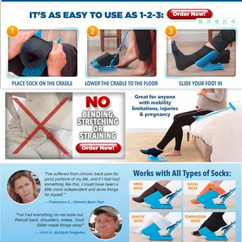 Ponožka Jazdca Pomoci Modrá Helper Kit Pomáha Dať Ponožky Na Vypnuté Žiadne Ohýbanie Obuvi Horn Vhodné Pre Ponožky Nohy Rovnátka Podporu