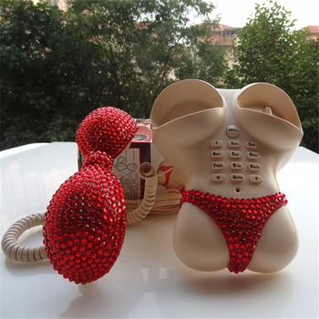 Kreatívne Bikini Tvar Pozemné Telefón s Červeným Headset, stlačte Tlačidlo Šnúrový Telefón Telefón pre Lady Domov Spálne Dekorácie