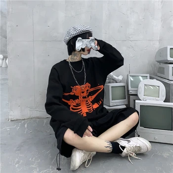 Harajuku Voľné Sveter Ženy Gotický Punk Lebky Vzor Nadrozmerné Svetre Mikiny Celý Rukáv Žena Streetwear Svetre Plus Veľkosť
