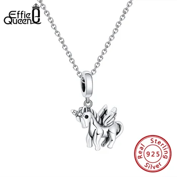 Effie Kráľovná 925 Sterling Silver Prívesok Náhrdelníky Pre Ženy Kôň Jednorožec Prívesok Strieborný Náhrdelník Šperky Dievčatá Sladký Darček CB05