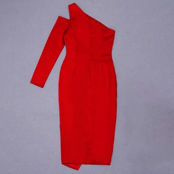 Ženy Zimné Sexy Jedného Pleca Červená Koleno Dĺžke Midi Split Lady Šaty 2020 Módny Návrhár Elegantné Večerné Party Šaty Vestidos