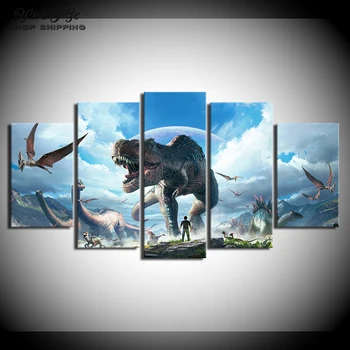 Domáce Dekorácie na Stenu Umelecké Plátno na Maľovanie, Rám 5 Kusov Jurský Park Dinosaurov Obrázok Pre Obývacia Izba HD Vytlačí Zvierat Plagát