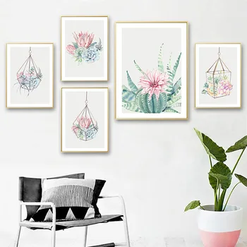 Sukulentných Rastlín Umelecké Plátno Plagát Nordic Nástenné Maľby Tlač Cactus Flower Obrázok pre Obývacia Izba Škandinávskych Domova