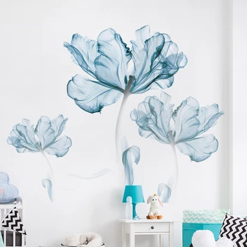 110*180 cm Veľké Modré Kvety Samolepky na Stenu pre obývacie izby, Spálne, Gauč, TV joj, Rastlín Vinyl Stenu Domáce Dekorácie