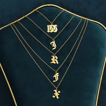 MYLONGINGCHARM Gotický List Náhrdelník,Starý anglický Počiatočné Náhrdelník,Zlato z Nehrdzavejúcej Ocele list Gotický Šperky