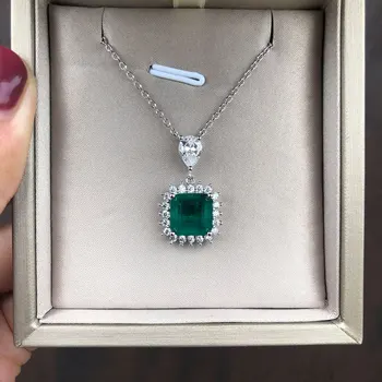 Wong Dážď Vintage 925 Sterling Silver Emerald Drahokam Diamanty Prívesok Náhrdelník Koktail Party Jemné Šperky Darček Veľkoobchod