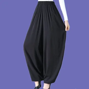 UHYTGF Elegantné ženy jar jeseň nohavice módne Národnej štýl širokú nohu nohavice vysoký pás Tepláky ženy Plus veľkosť bloomers856