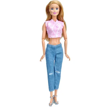 5Set Módne Oblečenie Pre Bábiku Barbie Krátky Top a Džínsy, nohavice Nohavice Ručné Oblečenie Pre Barbie domček pre bábiky 1/6 Bábika Príslušenstvo