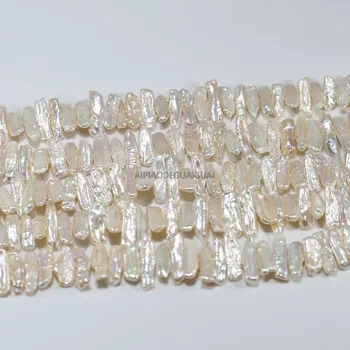 APDGG Prírodné 7-9 mm šírka biwa nepravidelný white pearl pramene voľné korálky ženy lady šperky urob si sám