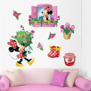 Disney Minnie Kvety, Okno, Stenu, Spálne, Detskej Izbe Domova Cartoon Samolepky Na Stenu Pvc Nástenné Art Diy Tapety