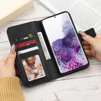 Originálne Kožené Peňaženky Matný Tenký Telefón puzdro pre Samsung Galaxy S20 Ultra 5G S8 S9 S10 Note10 Plus Spájať Držiteľa Karty Flip Cover
