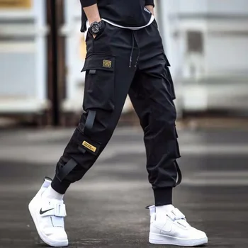 Streetwear Hip Hop Mužov Vojenské Nohavice Stuhy Vrecku 2021 Nové Joggers Tepláky Mužov Black Členok Dĺžka Nohavice Pre Mužov