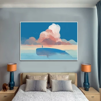 Sky mora veľryba maľovanie, spálne, obývacej izby, dekorácie, maliarske plátno