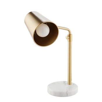 Zlato Stolná Lampa s LED Žiarovka Nastaviteľné, Antique Brass Kovového Stola Čítanie Mramoru Base,Polovice Storočia Moderný Office Lampa na Čítanie