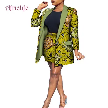Populárne 2021 Jeseň Afriky Oblečenie pre Ženy Sady 2 ks Sukne+Dlho Typ Kabát Afriky Oblečenie WY8537