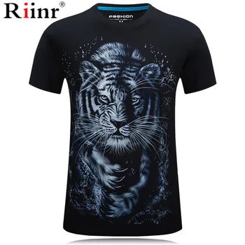 Riinr 2019 Tiger Tlač 3D Série T-Shirt pánske Nové Hornej T-Letné Tričko Krátky Rukáv Zvierat Prívesok Streetwear Mens Coats Tshirts
