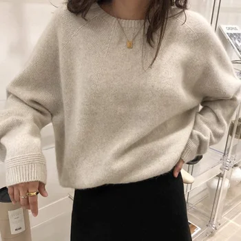 2020 jesenné a zimné nové dámy sveter pulóver teplé minimalistický čistá farba dámske pulóvre