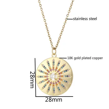 Módne Nehrdzavejúcej Ocele Reťazca Medi Á Zlatá Farba CZ Sun Disk Náhrdelník Prívesok Pre Ženy Kúzlo Ženské Šperky Darček