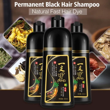 500 ml Prírodné Organické Ženšen Farbenie Vlasov, Šampón Black Suché Vlasy Farba Produktu Žiadne Vedľajšie účinky, Vyživuje Vlasy Starostlivosť Nástroje