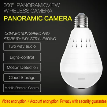 960P Bezdrôtová IP Kamera, Žiarovka, Svetlo Lampy 360 stupeň Fish Eye Panoramatická Domov Kamera 1.3 MP Nočné Videnie Bezpečnosti P2P WiFi Kamera
