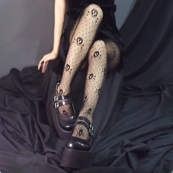 Black Gothic Lolita Oka Osadenie Cool Dievča Punk Loli Lebky Ponožky Študent Cosplay Príslušenstvo Tesné