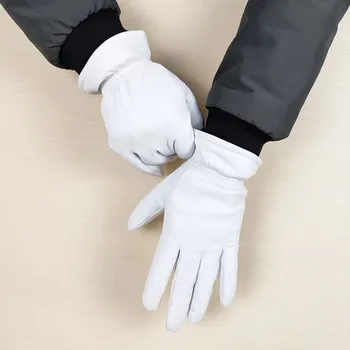 Kožené rukavice z ovčej rukavice biele ženské modely pružné tenké polyester podšívka weatherization remienok sady doprava zadarmo 2019