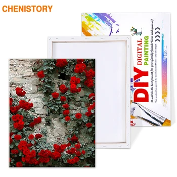 CHENISTORY Frameless červené kvety DIY Maľovanie Podľa Čísel, Kaligrafia Maľovanie Moderné Nástenné Art Obraz Farebnosť Podľa Čísel 40x50