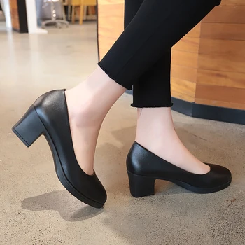 Rimocy office lady klasické čierne kožené čerpadlá 2019 jar 5cm námestie podpätky pošmyknúť na pracovné topánky žena príležitostné celý zápas sandále