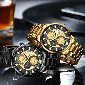 NIBOSI Klasické Pánske Quartz Hodinky Top Značky Luxusný 3 Sub-dial 6 Ruky Dátum Displej Módne Športové Náramkové hodinky Chronograf