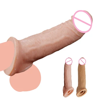Silikónové Penis Rukáv Extender Opakovane Použiteľné Zväčšenie Penisu Kondómy Dildo Enhancer Rukávy Pre Dospelých Intímne Krúžky Na Penis